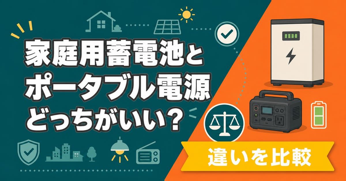家庭用蓄電池とポータブル電源の違いを比較するイラスト