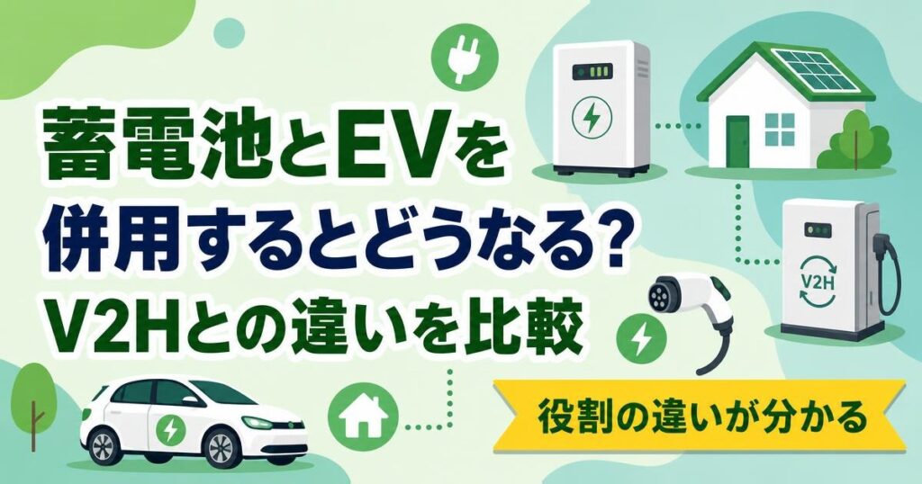 蓄電池とEVを併用する場合とV2Hの違いを示すイラスト