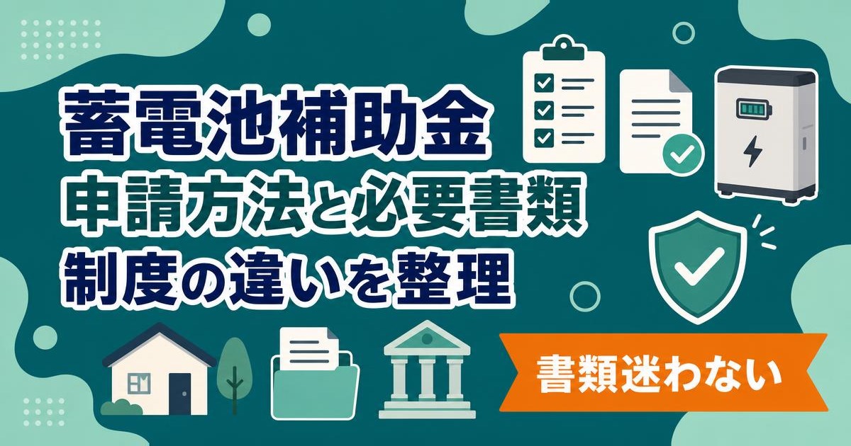 蓄電池補助金の申請方法と必要書類を示すイラスト