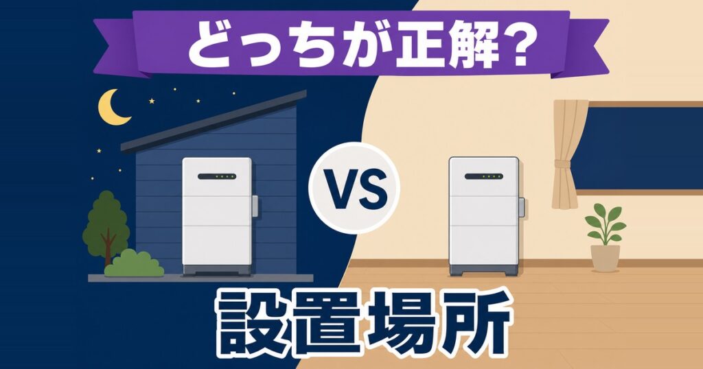 家庭用蓄電池の屋内と屋外の設置場所を比較するサムネイル