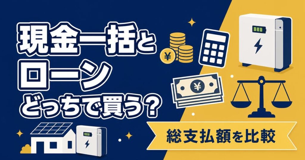 蓄電池の現金一括とローンの違いを比較するイメージ