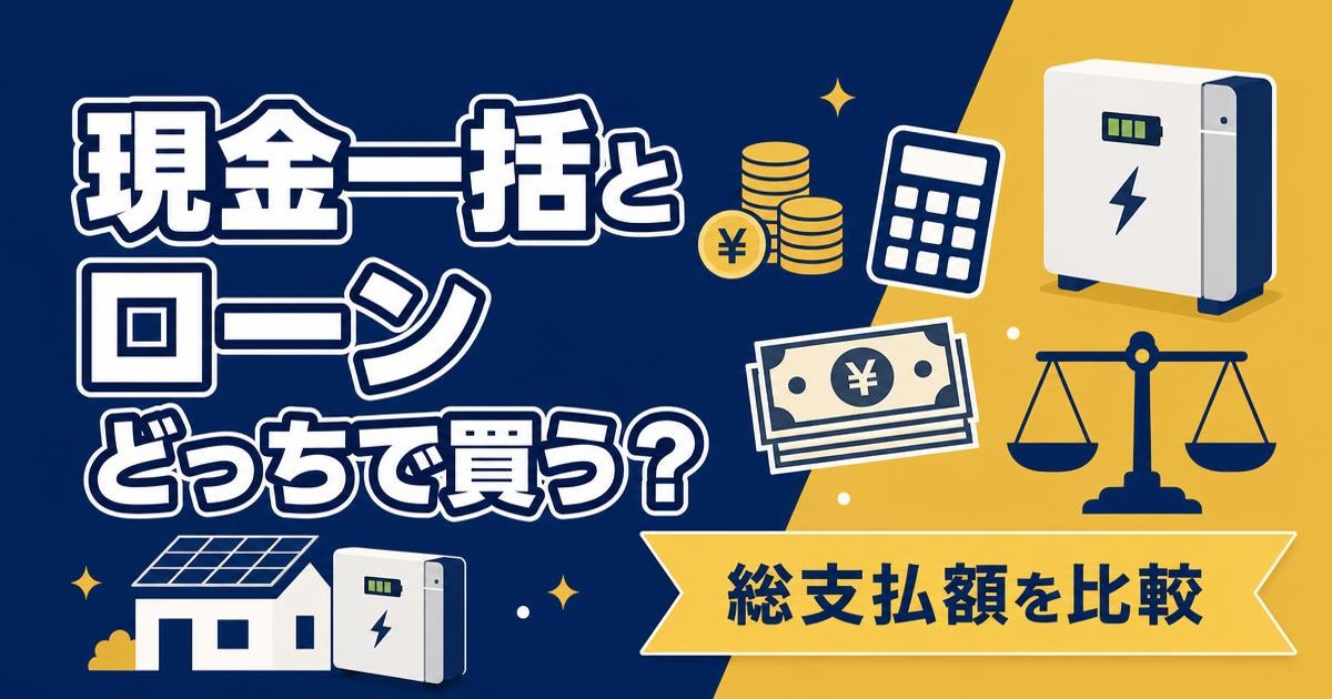 蓄電池の現金一括とローンの違いを比較するイメージ