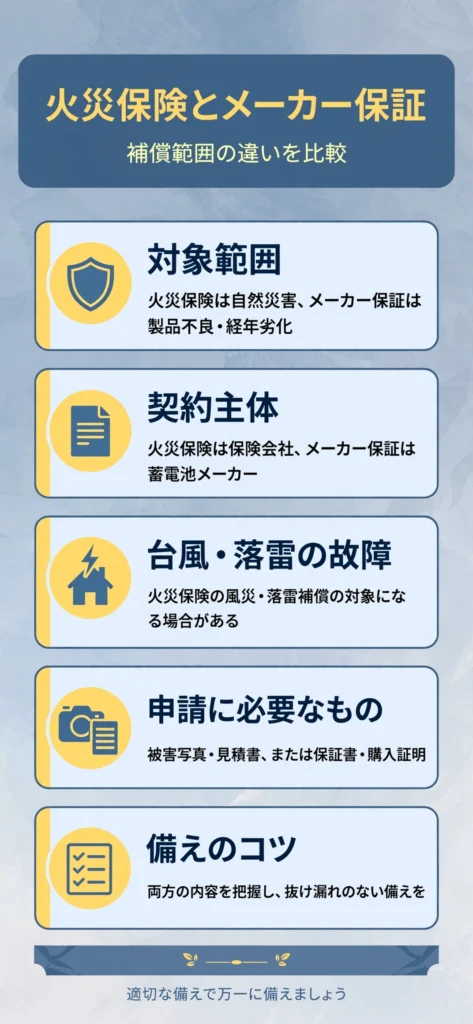 火災保険とメーカー保証の違いをまとめたインフォグラフィック