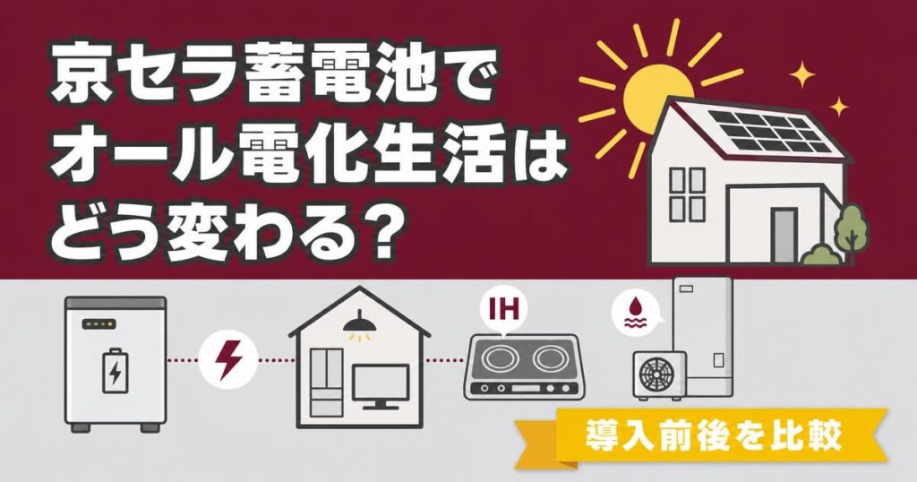 京セラ蓄電池とオール電化住宅を表すイラスト