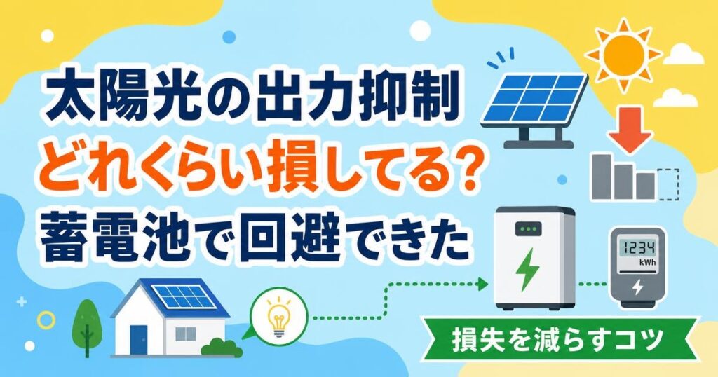 太陽光の出力抑制と蓄電池による対策を示すイラスト